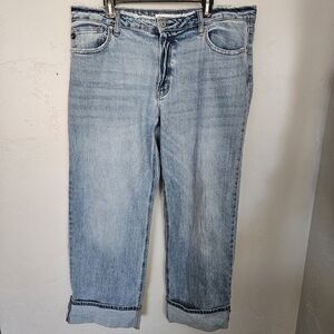 KanCan Women's 32 Light Wash Denim Cropped Jeans Maurices Frayed Waist Plus Size